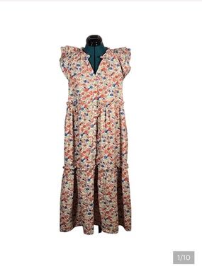 &merci Floral Tiered Maxi Dress Small with Pockets Floral Like New